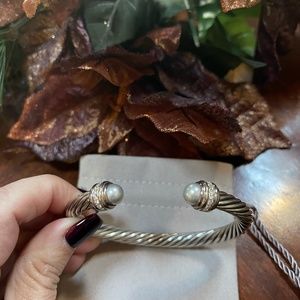 David Yurman 7MM Cable Grey Pearl Diamond Bracelet Size Large